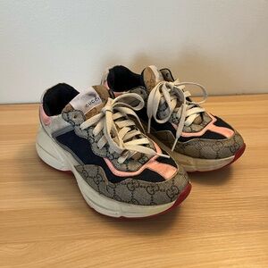 Gucci Beige and Pink Monogram Sneakers